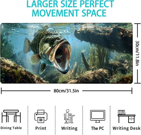 Gaming Mouse Pad, Underwater Fishing-Themed Mouse Pad, Desk Mat, Non-Slip Rubber Base MousePads for Computers Laptop Office School Home Accessories Decor 31.5" x 11.8" in Saudi Arabia