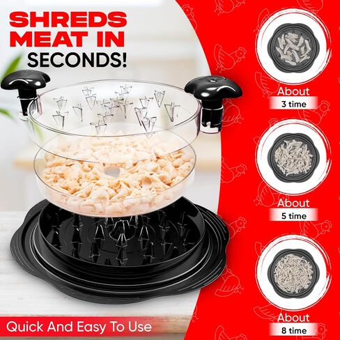 Large Chicken Shredder Tool Twist – BPA-Free Meat Shredder with Visible Lid, Anti-Slip Base, Ergonomic Handle with Brush for Easy Cleaning and Quick Shredding of Chicken, Beef, & Vegetables (Red) in Saudi Arabia