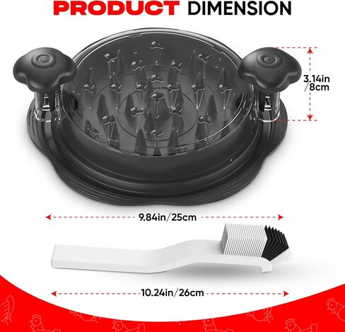 Large Chicken Shredder Tool Twist – BPA-Free Meat Shredder with Visible Lid, Anti-Slip Base, Ergonomic Handle with Brush for Easy Cleaning and Quick Shredding of Chicken, Beef, & Vegetables (Red) in Saudi Arabia