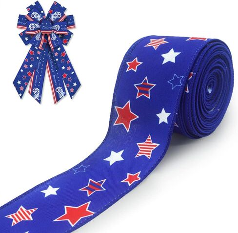 ALIBBON 4th of July Patriotic Burlap Ribbons, Wired Edge Ribbons American Flag Ribbons USA Vintage Truck Ribbons for Independence Day DIY Crafts Gift Wrapping Decorations 2.5 Inch x 10 Yards in Kuwait