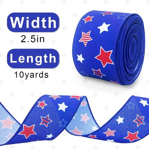 ALIBBON 4th of July Patriotic Burlap Ribbons, Wired Edge Ribbons American Flag Ribbons USA Vintage Truck Ribbons for Independence Day DIY Crafts Gift Wrapping Decorations 2.5 Inch x 10 Yards in Kuwait