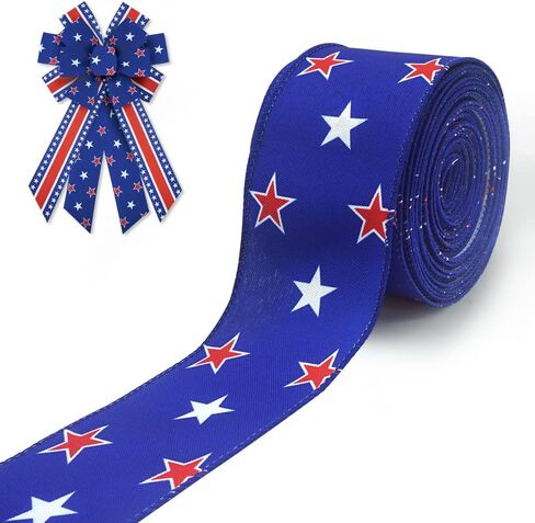 ALIBBON 4th of July Patriotic Burlap Ribbons, Wired Edge Ribbons American Flag Ribbons USA Vintage Truck Ribbons for Independence Day DIY Crafts Gift Wrapping Decorations 2.5 Inch x 10 Yards in Kuwait