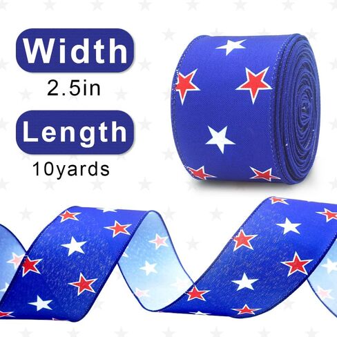 ALIBBON 4th of July Patriotic Burlap Ribbons, Wired Edge Ribbons American Flag Ribbons USA Vintage Truck Ribbons for Independence Day DIY Crafts Gift Wrapping Decorations 2.5 Inch x 10 Yards in Kuwait