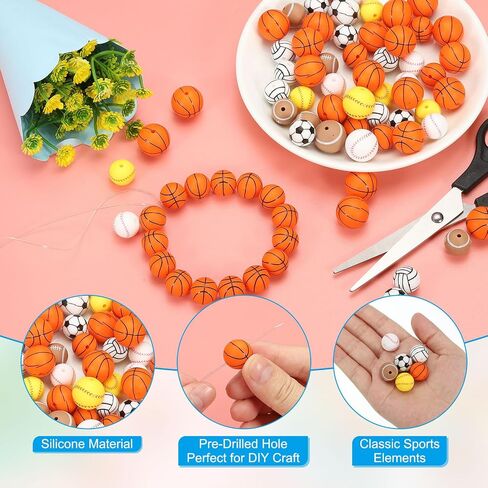 PATIKIL 15mm Sports Ball Beads, 20 Pack Silicone Sports Beads Baseball Beads Spacer Loose Beads Craft for DIY Necklace Bracelet Lanyard Earring, White in Saudi Arabia