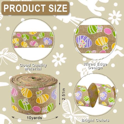 شرائط النسيج عيد الفصح 10 ياردة ، يوم عيد الفصح بقع خضراء نقاط الأرانب النمط حافة الحافة السلكية للاختراق هدايا عيد الفصح التغليف منزل الحفلات الشجرة الإمدادات - 2.5 بوصة × 10 ياردة × 1 لفة in Kuwait