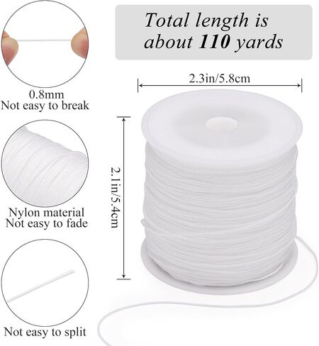 0.8MM 110 Yards Nylon Cord, Wind Chime Cord, String for Bracelet Making Necklace, Braided Lanyard String, Jewelry Thread Beading String for Crafts, Twine for Chinese Knotting (Black) in Saudi Arabia