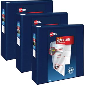 Avery Heavy-Duty View 3 Binder Ring Ring ، 4 بوصة واحدة من حلقات EZD ، و 4.5 بوصة العمود الفقري ، و 1 Navy Blue Binder (79804) (حزمة 3)