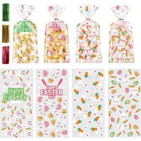 STEFORD Easter Clear Cellophane Bags,120PCS Clear Candy Cookie Treat Bags for Easter Supplies