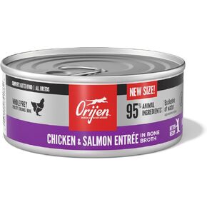 Orijen Chicken + Salmon Entrée in Bone Proth - وصفة هريرة ، 5.5 أوقية ، حالة 6 علب