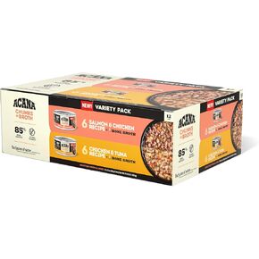 ACANA Chunks in Broth Variety 12 Pack: Salmon & Chicken Recipe (6) + Chicken & Tuna Recipe (6), 3oz