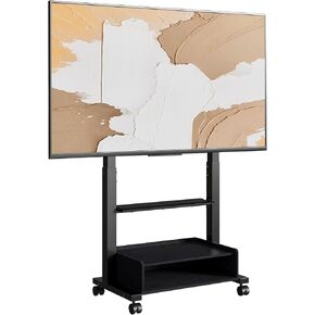 Heavy Duty Rolling TV Stand for 32-85 Inch TV, Large Storage Mobile TV Stand on Wheels up to 132 lbs, Height Adjustable Portable TV Cart for Living Room, Bedroom, Office, Max VESA 600x400mm