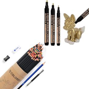 HTVRONT Colored Pencils 72pcs + Gold Paint Pens 3pcs