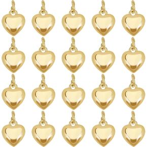 10/20/50pcs Real 18K Gold Plated Heart Charms Gold Heart Pendant Gold Filled Charms with Jump Ring for Jewelry Making Earrings Necklaces