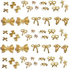 stino 160pcs Metal Bow Charms for Jewelry Making, Gold Silver BOW-TIE Charms for Bracelets Necklace Earrings