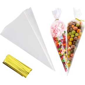 حقيبة مخروطية 100 PCs Cello Cello أكياس هدية لفائف السيلوفان أكياس 7 x15 بوصة مثلث حقائب Goody مع تويست علاقات لصالح عيد الميلاد الفشار الحلوى