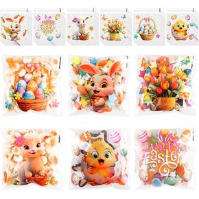 Lokipa 180 PCS Easter Cellophane Acags ، 6 أنماط من أنماط عيد الفصح ، أكياس الكعك البلاستيكية ، وأكياس عيد الفصح الصغيرة لعيد الفصح لوازم الإمدادات