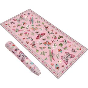 Baziabbo Green Big Desk Mat,XXL Extended Large Mouse Pad,Gaming Mousepad with Stitched Edge,Non-Slip Rubber Base Keyboard Desk Pad for Home Office Study Game，Girls and Women(Pond Lotus Leaf)