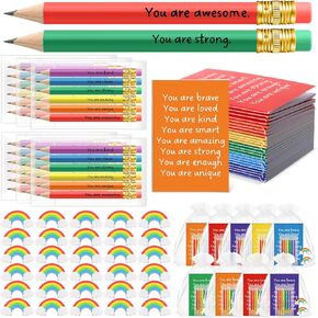Spakon 48 Sets Hainbow Gifts FOVORS للطلاب في اليوم الأول من الهدايا المدرسية ، ويشمل Mini Pocket Notepads أقلامًا ملهمة للمحوون اللطيفة مع هدايا أكياس الأورجانزا للتطوع الفريق المتطوع