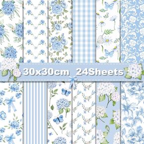 24 Sheet Light Blue Hydrangea Pattern Paper 11.8 x 11.8 Inch Floral Scrapbook Specialty Supplies Paper Double Sided Decorative Craft Paper For DIY Background Card Making Junk Journal Photo Album Decor