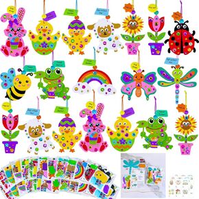 Winlyn 24 Sets Spring Craft Kits Easter Crafts DIY Lamb Lamb Chick Chick Tulip زهرة الزخارف الزخمة مجموعات الفنون الربيعية والحرف اليدوية للأطفال عيد الفصح أنشطة الفصول الدراسية الحزب