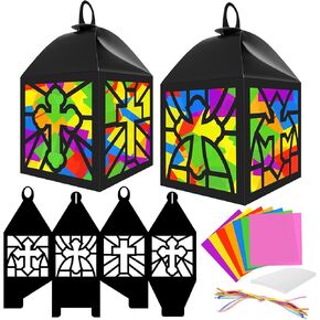 Cinrobiye 16 مجموعة Cross Craft Kit - DIY مسيحية الأنسجة الفوانيس القيامة القيامة Suncatcher الحرف اليدوية للكنيسة صنداي مدرسة الكتاب المقدس المنزل أو زينة الفصل الدراسي