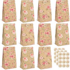VGOODALL 36 Pack Gift Bags with Stickers, 4.7x3.1x8.7 Inch Floral Party Favor Treat Bags for Wedding Baby Shower Birthday Bulk Gift Packaging Supplies