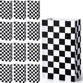 28 Pack Checkered Racing Treat Bags, Black and White Race Car Favor Bags, Kraft Paper Popcorn Boxes for Monster Truck Cars Birthday Party Decorations