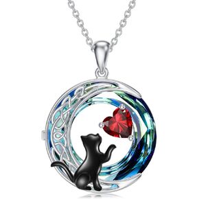 TOUPOP Cat Necklace with Birthstone Jewelry for Women 925 Sterling Silver Moon Cat Pendant Necklace with Blue Crystal Chritmas Anniversary Birthday Valentine's Day Gifts for Her