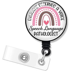 ERHACHAIJIA Everyone Deserves A Voice Speech Language Pathologist Retractable Badge Holder with Alligator Clip for Nurses Doctors SLP Speech Therapist Teachers, Funny Rainbow ID Card Badge Reel Gift