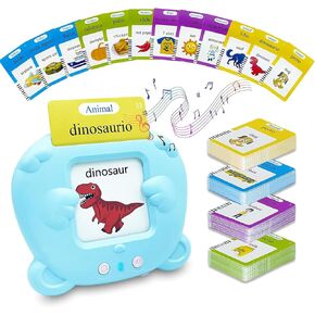 Toddler Toys Flash Cards Spanish - 224 Sight Words Therapy Therapy Toys - بطاقات فلاش يتحدث ثنائية اللغة - ألعاب حسية للاتصالات للأطفال المصابين بالتوحد - تعلم أداة Montessori Blue