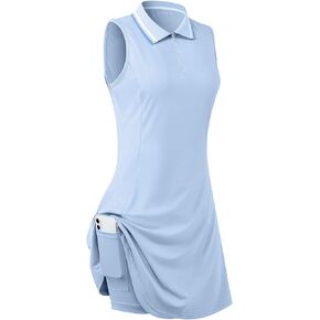 Womens Sleeveless Golf Tennis Dresses with Inner Shorts＆Pockets for Workout Exercise