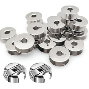 AMORNPHAN – 2PCS L Style Bobbin Cases and 15PCS L Style Aluminum bobbins Compatible with/Replacement for JUKI Brand CONSEW Brand Singer Brand Brother Brand Single Needle lockstitch Sewing Machine