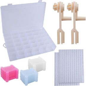 GOLD DEER Embroidery Floss Organizer Box Tools 2 PCS Bobbin Winder with 120PCS Plastic Card and Stickers and 1 Removable 36 Compartments for Thread Cross Stitch Floss Holder Embroidery Floss Bobbins