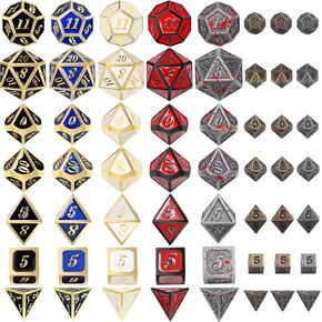 DND Metal Dice ، 5 Pack Metal Dice Set و 3 Pack Mini Dice (Silver Antique ، Copper ، Bronze) للعب الأدوار ، ألعاب الطاولة