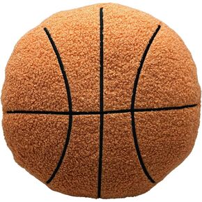 Basketball Pillow - Round Plush Pillow w/ Embroidered Basketball Lines - Multi-Way Basketball Pillows to Play, & Sleep - Soft Sherpa Basketball Plush w/ Polyester Filling - Basketball Decor for Room