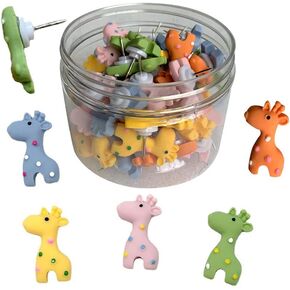 Duolai 40pcs Thumbtacks Thumbtacks Cartoon Cartoon Git Giraffe مجموعة مدبابيس للضغط على نصائح أبيض لوح التركية الجدار الملحقات المزخرفة
