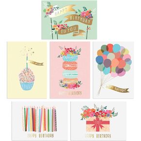 Sweetzer & Orange Gold Foil Bulk Birthday Cards - 24pc bulk Day Flyers مع مجموعة مربعات الأظرف - بطاقات عيد ميلاد فارغة متنوعة للنساء والرجال والأطفال في حزمة معبأة