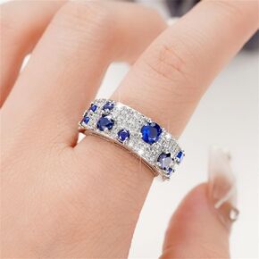 925 Sterling Silver Shiny Full Diamond Sapphire Ring 18K Gold Blue Zirconia Zirconia Rings CZ Diamond Multi Row Rings Cocktail Rings Beatherity Leacting Band Band for Women Z.68 (US Code 8)