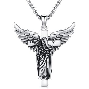 MEDWISE St Christopher Necklace Men 925 Sterling Silver Black Obsidian Saint Christopher Pendant Healing Crystal St.Christopher Necklace Protection Jewelry Gifts for Men Women in Saudi Arabia