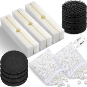 18 Pcs Replacement Filter Media Kit Compatible with Fluval FX4/FX6 Aquarium Filters Including 4 Bio-Foam Pads, 6 Bio-Foam Block, 2 Bag BioMax Media, 4 Carbon Foam Pad, 2 Silicone Lube