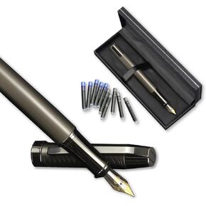 قلم نافورة Nib Medium Nib ، قلم الحبر المعدني القابل لإعادة التعبئة مع 5 خراطيش من الأحبار السوداء والأسود ، مجموعات قلم هدايا لطيفة للرجال والنساء ، قلم رائع رائع للكتابة ، غطاء شريط الأخضر الرمادي