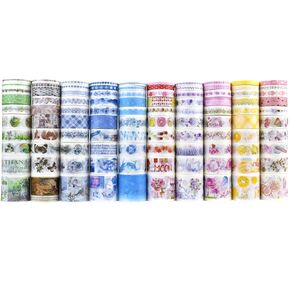 Zdolakids 100 Rolls Kawaii Washi Masking Tape مجموعة رومانسية للأزهار الأزهار الفاكهة كرمة خمر الاغتراء بالون الورود الكرز لافندر لافيننز ملصق للاصطفات للاصطدام المذكرات لمجلات اليقظة اليومية اليومية