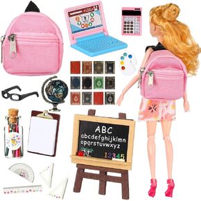Hydren 23 Pitch Doll Doll School Supplies Mini School Supplies for Dolls Kit بما في ذلك Mini Zipper Doll Propack Plackboard Glasses Miniature Books palett