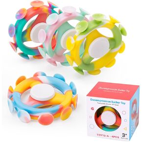 silicone sucker fidget spinners ، 4 عبوات - صغيرة ، متعددة الألوان ، جولة ، تململ الدوار ، الألعاب والألعاب ، 4 قطع ، غير رسمية ، جميع الأعمار ، الأطفال والبالغين ، بما في ذلك الاحتياجات الحسية
