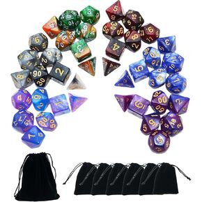 SmartDealsPro 6 x 7 Sets (42 pcs) Glitter Polyhedral Dice Sets with Pouches for DND RPG MTG Dungeon and Dragons Table Board Roll Playing Games D4 D8 D10 D12 D20 (Color 2) in Kuwait