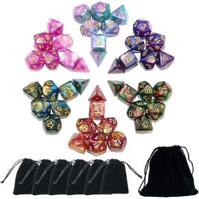 مجموعات SmartDealspro 6 × 7 (42 PCS) مجموعات زهر متعددة السطوح بريق مع أكياس لـ DND RPG MTG المحصنة وتنغون لوح اللوحة تلعب ألعاب D4 D8 D10 D12 D20 (COLOR 2)