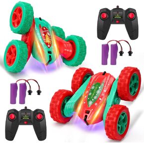 2 حزمة سيارة التحكم عن بعد للأطفال - سيارة RC Stunt Car - 2.4 جيجا هرتز مركبة زاحف صخور عالية السرعة - 360 دوران - 4WD على الطرق الوجهية الدوران - يشمل 4 بطاريات قابلة لإعادة الشحن