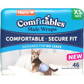 New! Hartz® Comfitables® Disposable Male Dog Wraps with Stretchy Waistband, Extra Small 46 Count