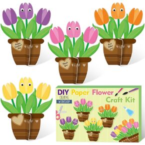 Watinc 28 Pack Mother's Day Tulips Flower Craft Kit ، اجعل هدية تقديري للحرف الزنبق مع علامات تحية ، ديي ديكور شاكرين لأسلم أمي.