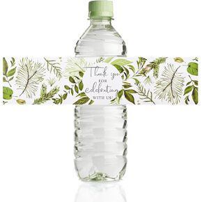 Wedding Water Bottle Labels Thank You, 50 Pcs Greenery Plant Water Bottle Wraps Sticker Water Bottle Labels for Birthday Baby Shower